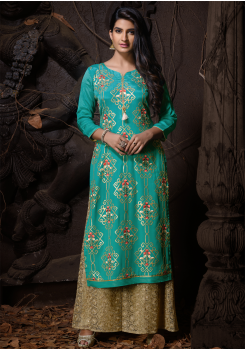 Blue Color Designer Chinnon Kurti